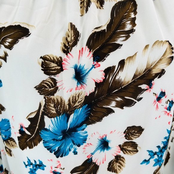 Entro Blouse Womens Small, Medium, Large Off Shoulder Feathers Hibiscus Spring - Picture 2 of 16